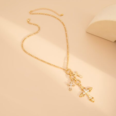 Vintage alloy diamond studded cross necklace