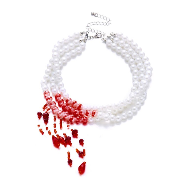 Blood droplet tassel pearl multi-layered necklace