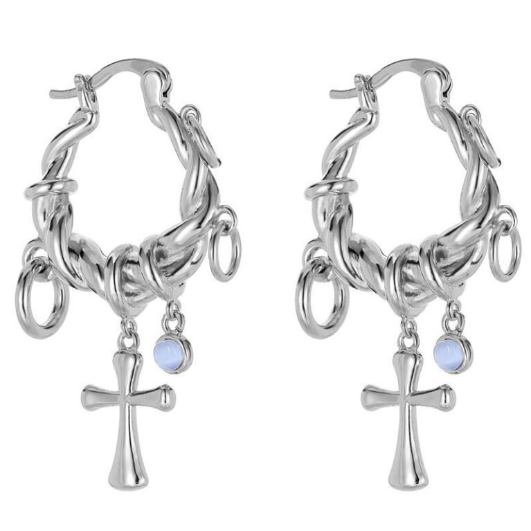 Cross pendant wrapped earrings